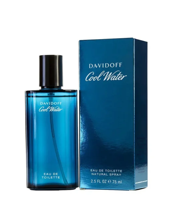 Davidoff Cool Water Eau de Toilette 75ml perfume bottle and blue packaging